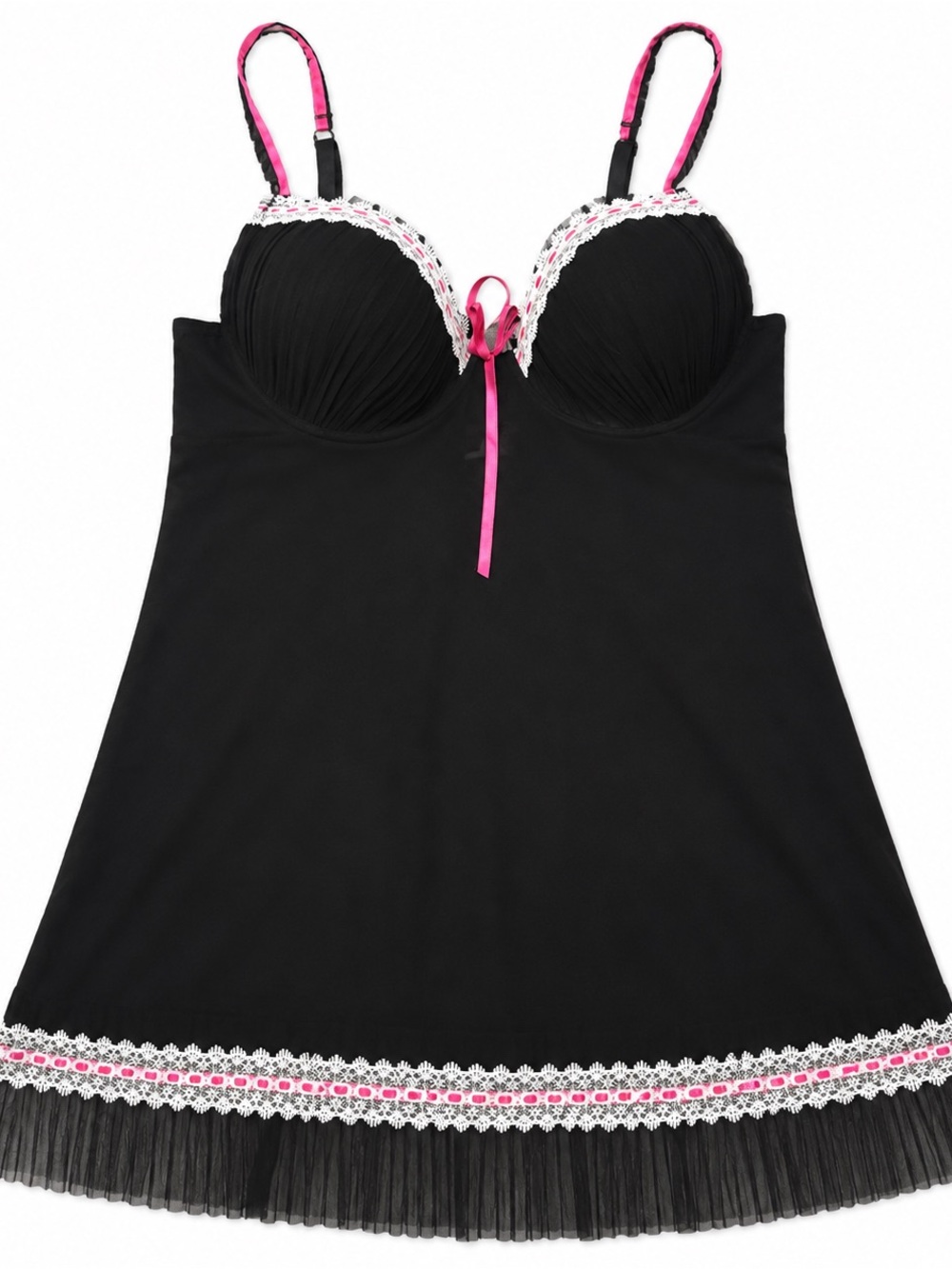 Rampage Black Chemise with Pink and White Trim